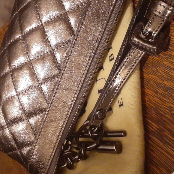 BURBERRY METALLIC PEWTER QUILTED LEATHER CLUTCH EUC - Picture 9 of 12